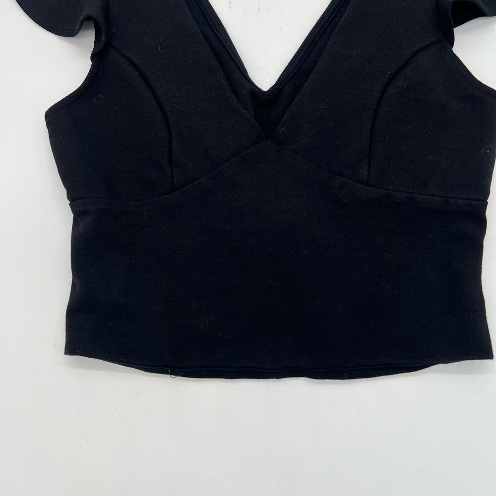 Lulus Linzee Ruffle Stetch Fitted Crop Top Black Womens Size Small - Picture 6 of 13
